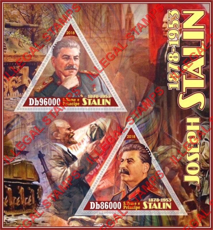 Saint Thomas and Prince Islands 2018 Joseph Stalin (different b) Illegal Stamp Souvenir Sheet of 2