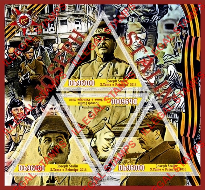 Saint Thomas and Prince Islands 2018 Joseph Stalin (different c) Illegal Stamp Souvenir Sheet of 4