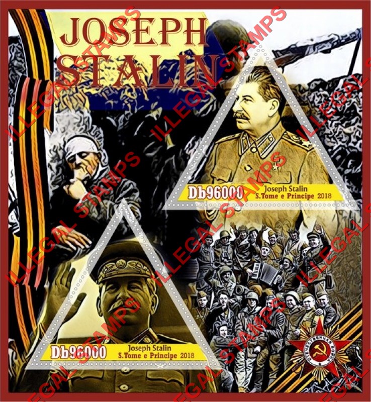 Saint Thomas and Prince Islands 2018 Joseph Stalin (different c) Illegal Stamp Souvenir Sheet of 2
