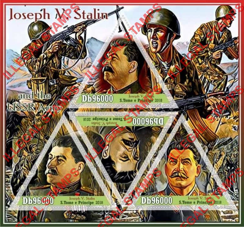 Saint Thomas and Prince Islands 2018 Joseph Stalin (different) Illegal Stamp Souvenir Sheet of 4