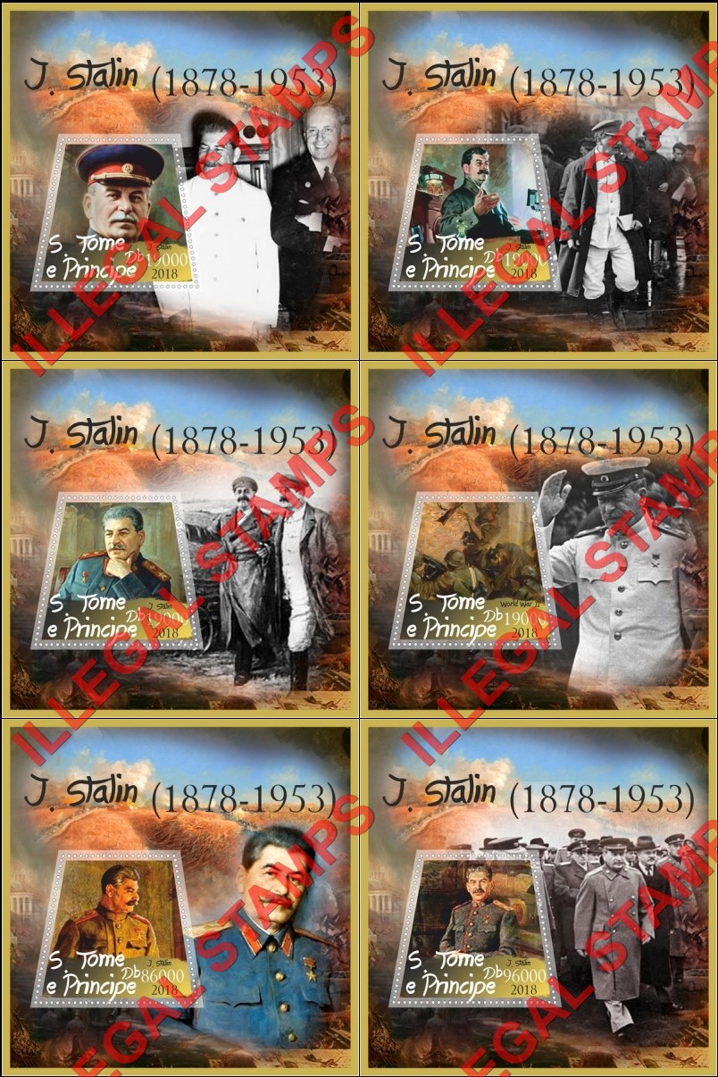 Saint Thomas and Prince Islands 2018 Joseph Stalin Illegal Stamp Souvenir Sheets of 1
