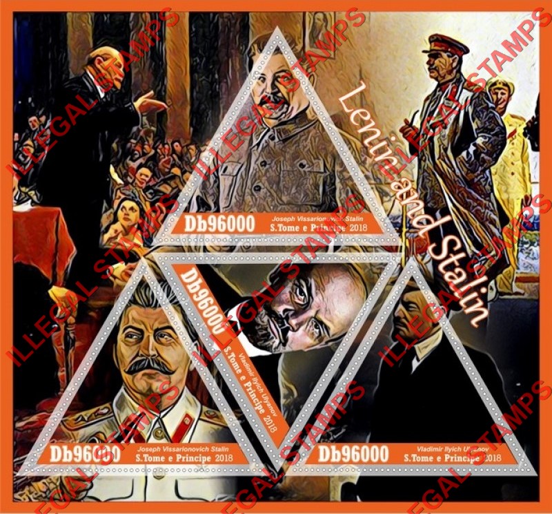 Saint Thomas and Prince Islands 2018 Lenin and Stalin (different) Illegal Stamp Souvenir Sheet of 4