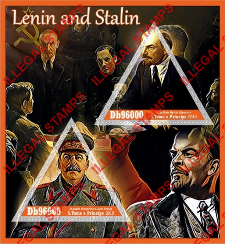 Saint Thomas and Prince Islands 2018 Lenin and Stalin (different) Illegal Stamp Souvenir Sheet of 2