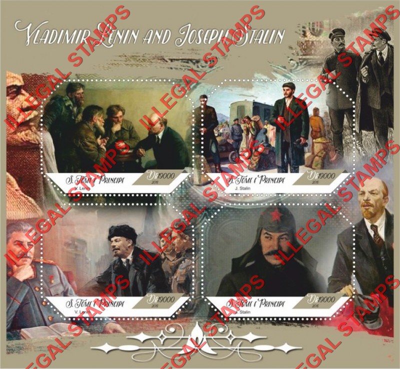 Saint Thomas and Prince Islands 2018 Lenin and Stalin Illegal Stamp Souvenir Sheet of 4