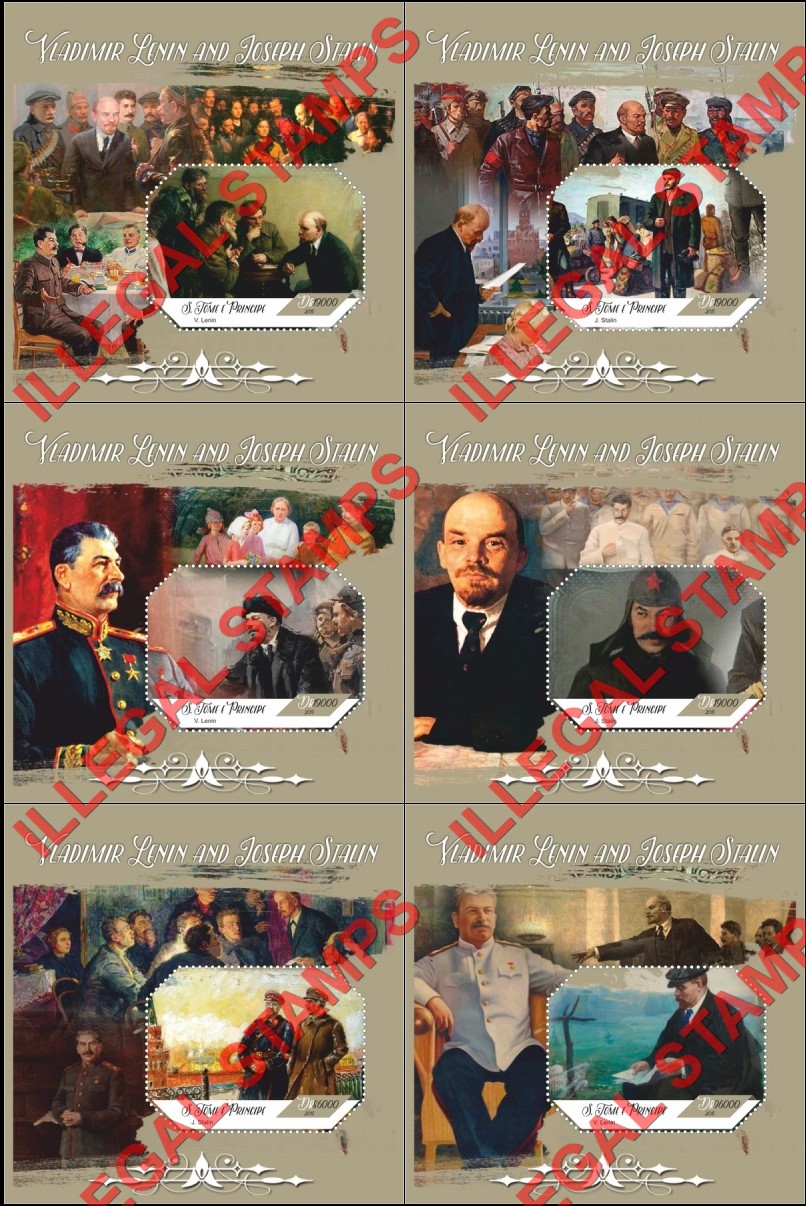 Saint Thomas and Prince Islands 2018 Lenin and Stalin Illegal Stamp Souvenir Sheets of 1