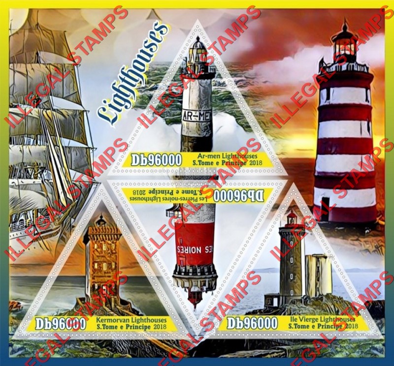 Saint Thomas and Prince Islands 2018 Lighthouses Illegal Stamp Souvenir Sheet of 4
