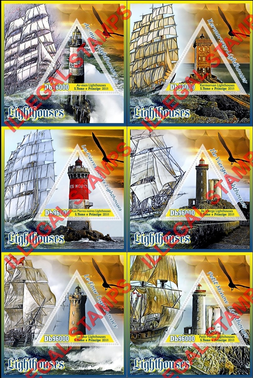 Saint Thomas and Prince Islands 2018 Lighthouses Illegal Stamp Souvenir Sheets of 1
