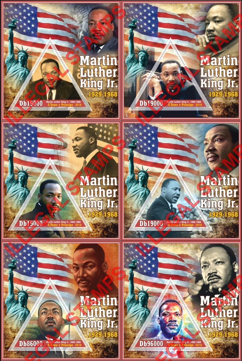 Saint Thomas and Prince Islands 2018 Martin Luther King Jr Illegal Stamp Souvenir Sheets of 1