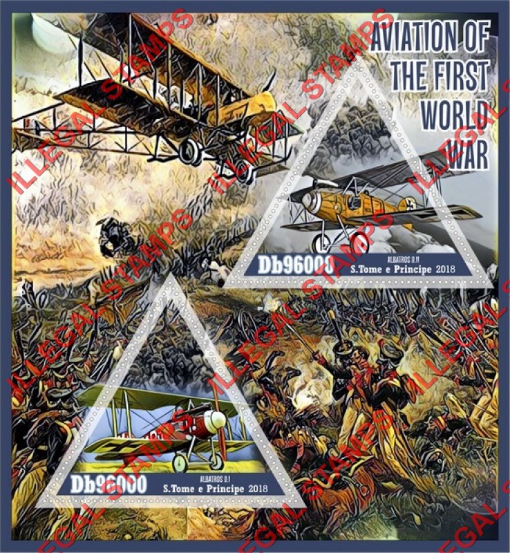 Saint Thomas and Prince Islands 2018 Military Aviation of World War I Illegal Stamp Souvenir Sheet of 2
