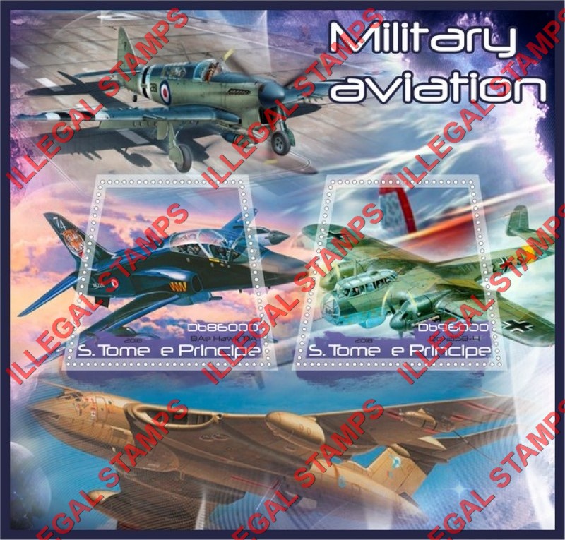 Saint Thomas and Prince Islands 2018 Military Aviation Illegal Stamp Souvenir Sheet of 2