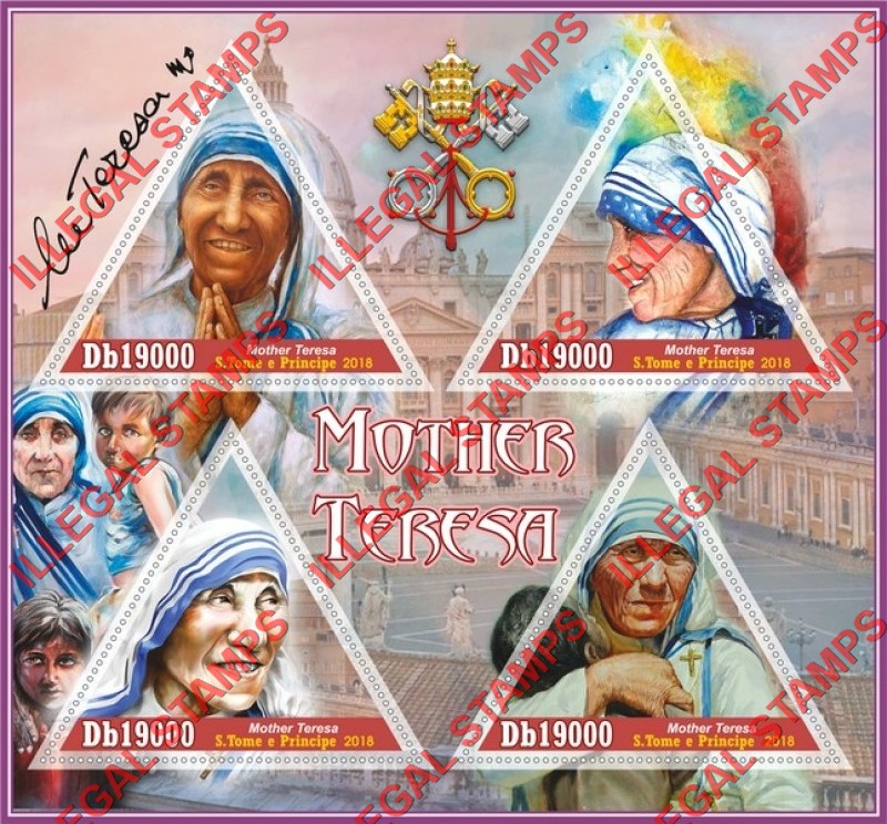Saint Thomas and Prince Islands 2018 Mother Teresa Illegal Stamp Souvenir Sheet of 4