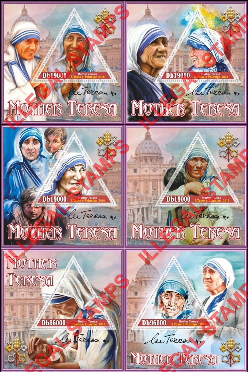 Saint Thomas and Prince Islands 2018 Mother Teresa Illegal Stamp Souvenir Sheets of 1