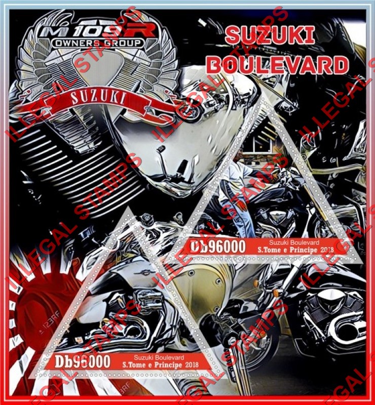 Saint Thomas and Prince Islands 2018 Motorcycles Suzuki Boulevard Illegal Stamp Souvenir Sheet of 2