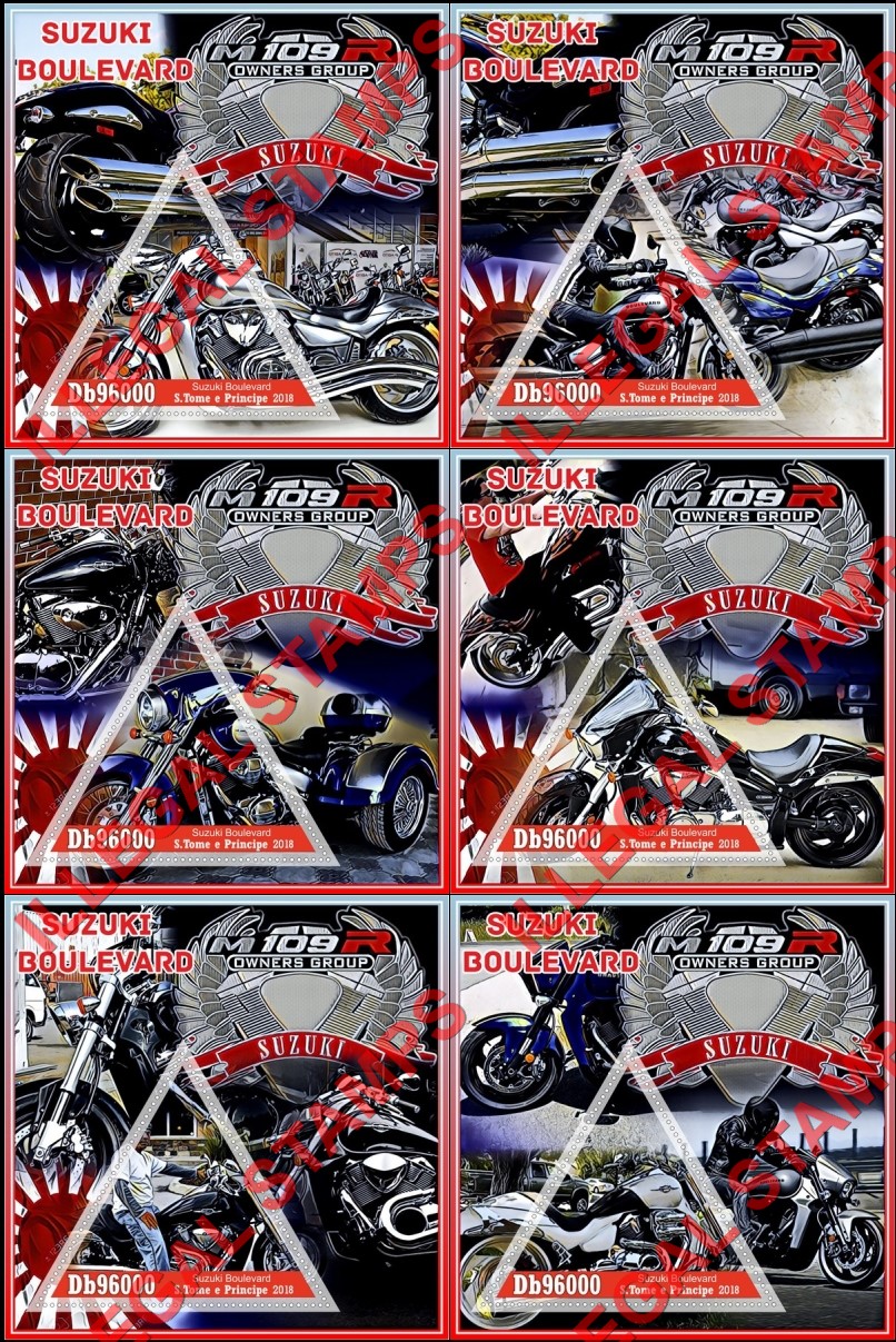 Saint Thomas and Prince Islands 2018 Motorcycles Suzuki Boulevard Illegal Stamp Souvenir Sheets of 1