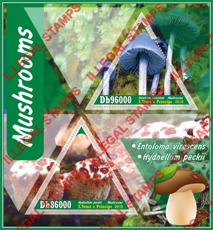 Saint Thomas and Prince Islands 2018 Mushrooms (different) Illegal Stamp Souvenir Sheet of 2