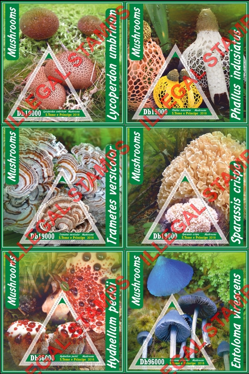 Saint Thomas and Prince Islands 2018 Mushrooms (different) Illegal Stamp Souvenir Sheets of 1