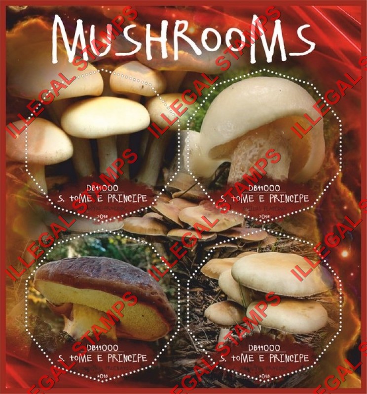 Saint Thomas and Prince Islands 2018 Mushrooms Illegal Stamp Souvenir Sheet of 4