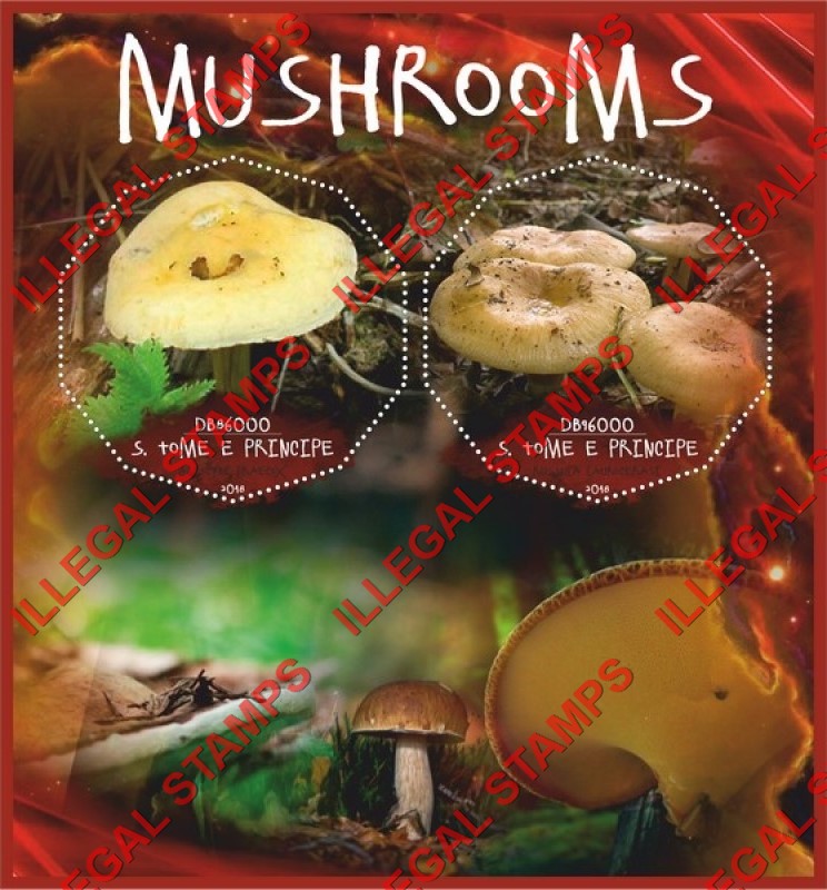 Saint Thomas and Prince Islands 2018 Mushrooms Illegal Stamp Souvenir Sheet of 2