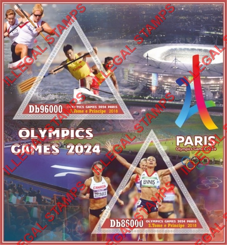 Saint Thomas and Prince Islands 2018 Olympic Games in Paris in 2024 Illegal Stamp Souvenir Sheet of 2
