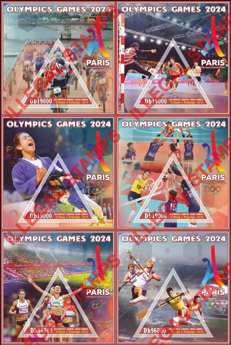 Saint Thomas and Prince Islands 2018 Olympic Games in Paris in 2024 Illegal Stamp Souvenir Sheets of 1