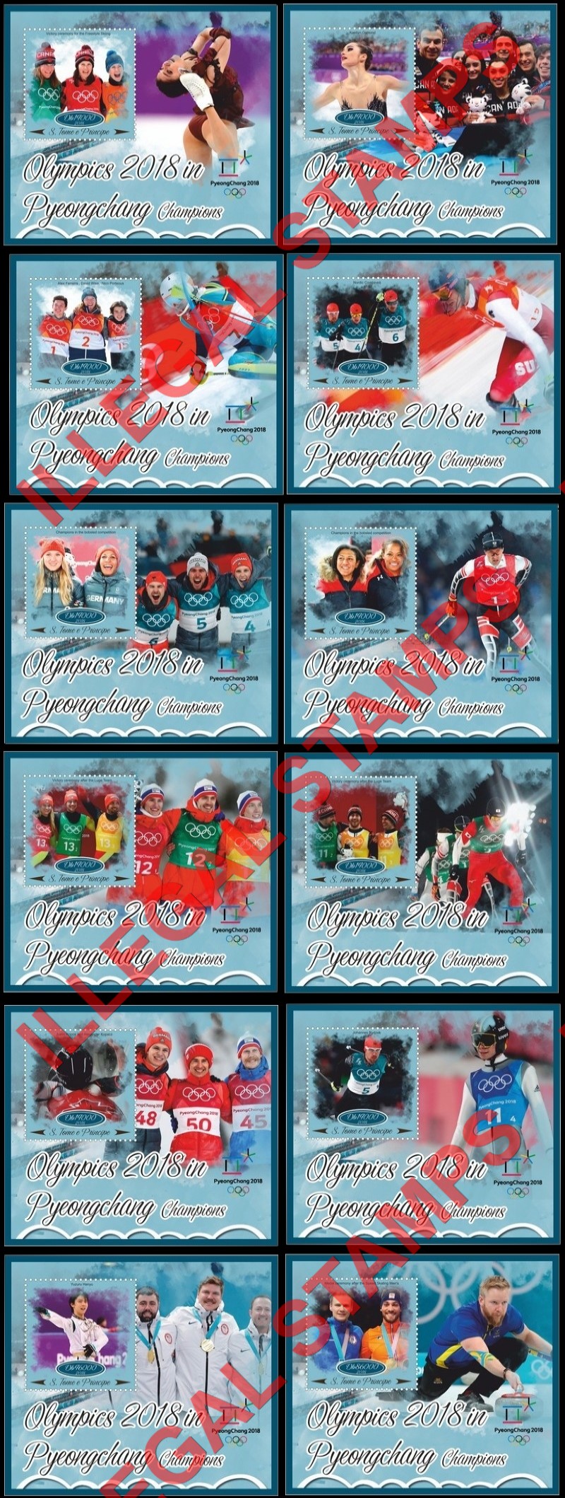 Saint Thomas and Prince Islands 2018 Olympic Games in PyeongChang Champions Illegal Stamp Souvenir Sheets of 1
