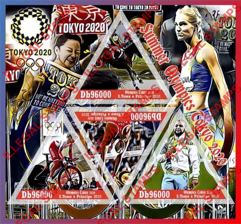 Saint Thomas and Prince Islands 2018 Olympic Games in Tokyo in 2020 Illegal Stamp Souvenir Sheet of 4