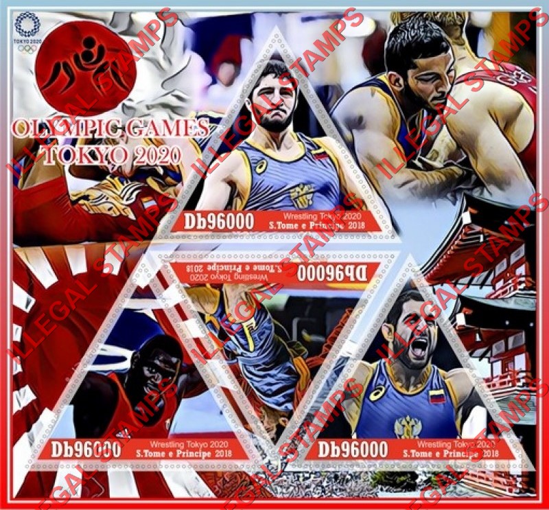 Saint Thomas and Prince Islands 2018 Olympic Games in Tokyo in 2020 Wrestling Illegal Stamp Souvenir Sheet of 4