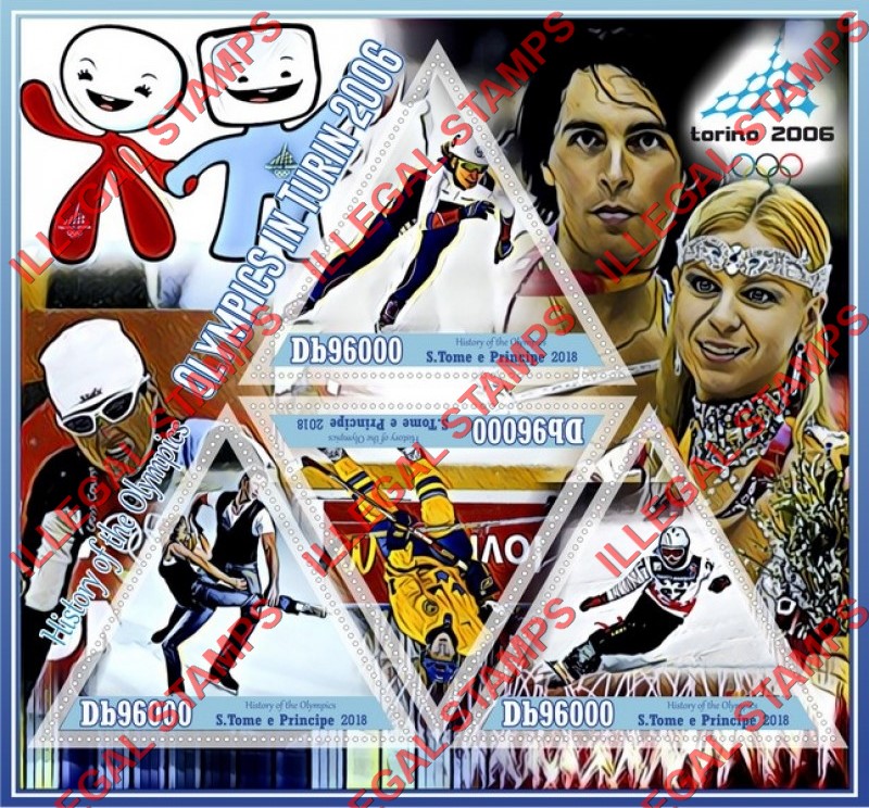 Saint Thomas and Prince Islands 2018 Olympic Games in Turin in 2006 Illegal Stamp Souvenir Sheet of 4