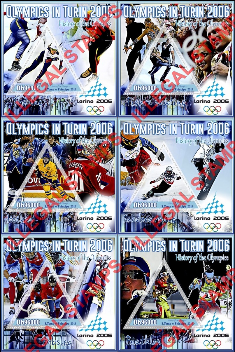 Saint Thomas and Prince Islands 2018 Olympic Games in Turin in 2006 Illegal Stamp Souvenir Sheets of 1