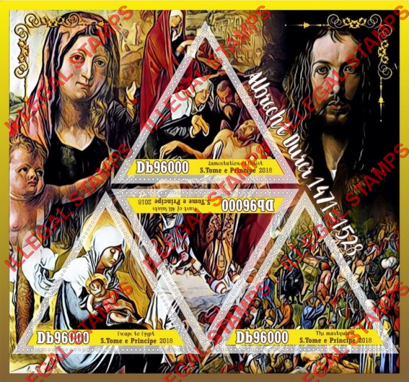 Saint Thomas and Prince Islands 2018 Paintings by Albrecht Durer (different) Illegal Stamp Souvenir Sheet of 4
