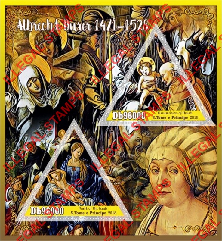 Saint Thomas and Prince Islands 2018 Paintings by Albrecht Durer (different) Illegal Stamp Souvenir Sheet of 2