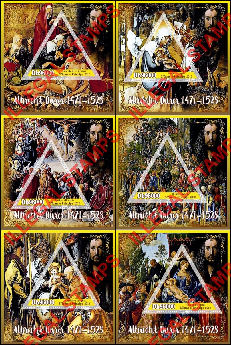 Saint Thomas and Prince Islands 2018 Paintings by Albrecht Durer (different) Illegal Stamp Souvenir Sheets of 1