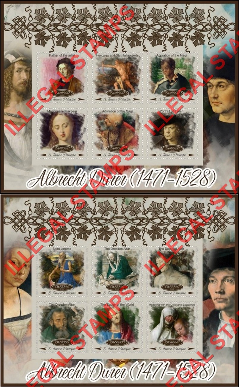 Saint Thomas and Prince Islands 2018 Paintings by Albrecht Durer Illegal Stamp Souvenir Sheets of 6