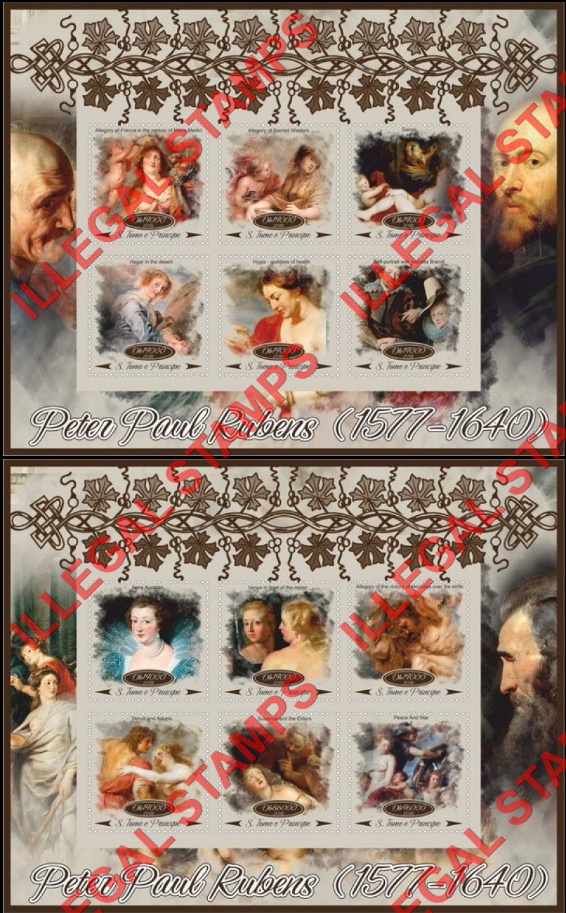Saint Thomas and Prince Islands 2018 Paintings by Peter Paul Rubens Illegal Stamp Souvenir Sheets of 6