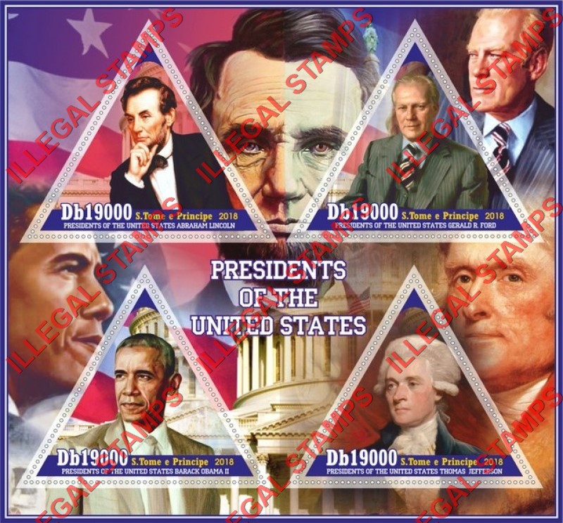Saint Thomas and Prince Islands 2018 Presidents of the United States Illegal Stamp Souvenir Sheet of 4