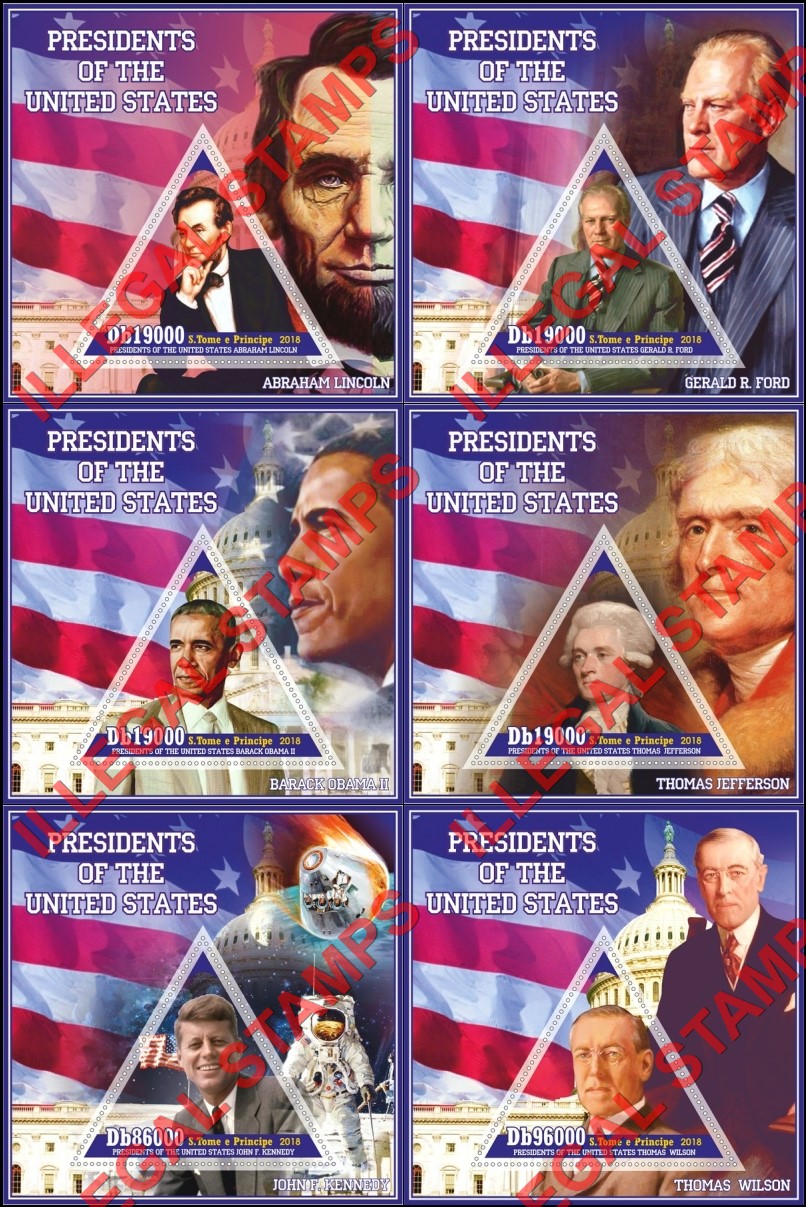 Saint Thomas and Prince Islands 2018 Presidents of the United States Illegal Stamp Souvenir Sheets of 1