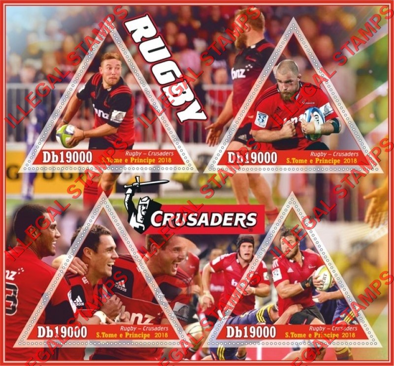 Saint Thomas and Prince Islands 2018 Rugby Crusaders Illegal Stamp Souvenir Sheet of 4