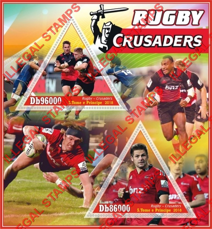 Saint Thomas and Prince Islands 2018 Rugby Crusaders Illegal Stamp Souvenir Sheet of 2