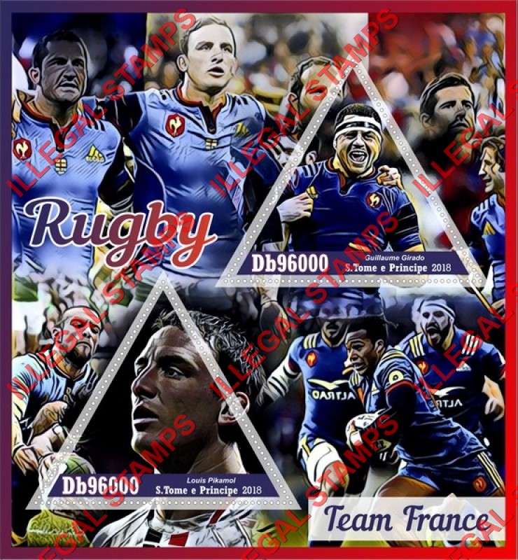 Saint Thomas and Prince Islands 2018 Rugby Players Team France Illegal Stamp Souvenir Sheet of 2