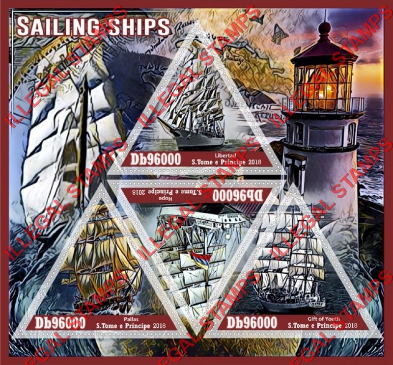 Saint Thomas and Prince Islands 2018 Sailing Ships Illegal Stamp Souvenir Sheet of 4