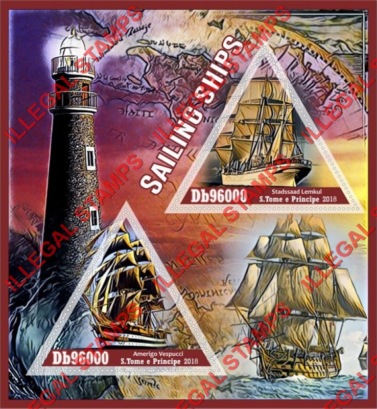 Saint Thomas and Prince Islands 2018 Sailing Ships Illegal Stamp Souvenir Sheet of 2