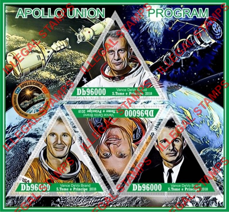 Saint Thomas and Prince Islands 2018 Space Apollo Union Program Vance DeVo Brand Illegal Stamp Souvenir Sheet of 4