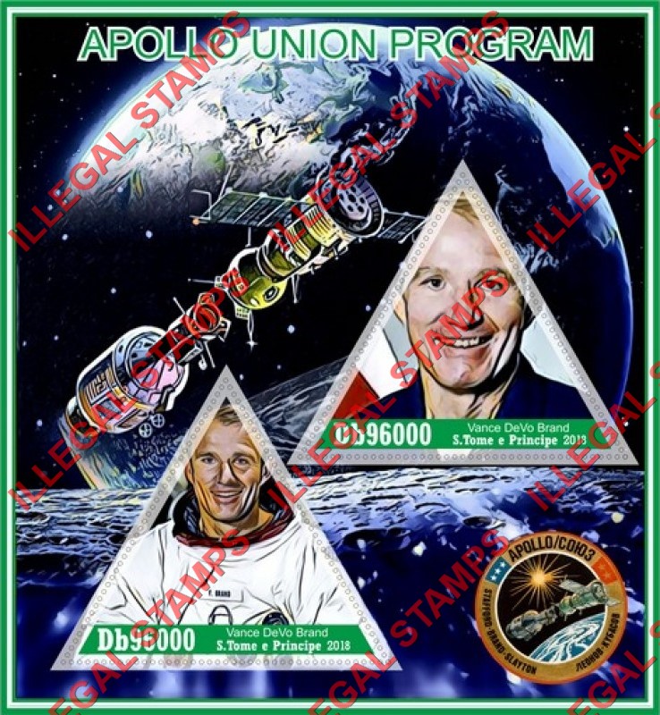 Saint Thomas and Prince Islands 2018 Space Apollo Union Program Vance DeVo Brand Illegal Stamp Souvenir Sheet of 2