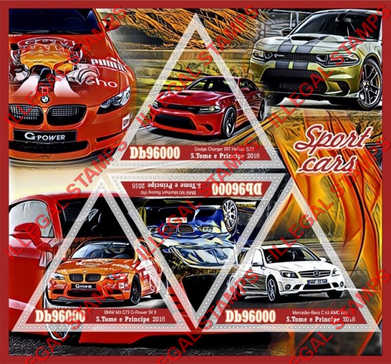 Saint Thomas and Prince Islands 2018 Sport Cars Illegal Stamp Souvenir Sheet of 4