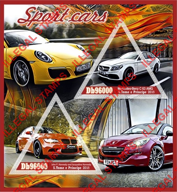 Saint Thomas and Prince Islands 2018 Sport Cars Illegal Stamp Souvenir Sheet of 2