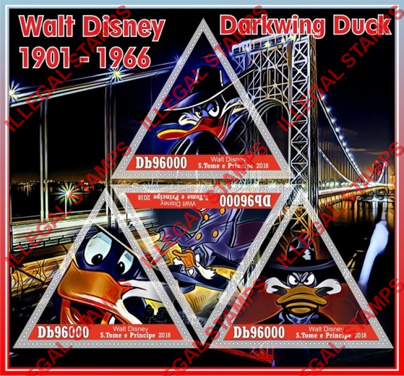 Saint Thomas and Prince Islands 2018 Walt Disney Darkwing Duck Illegal Stamp Souvenir Sheet of 4