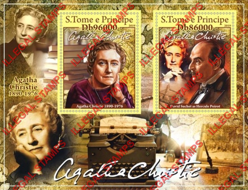 Saint Thomas and Prince Islands 2019 Agatha Christie Writer Illegal Stamp Souvenir Sheet of 2