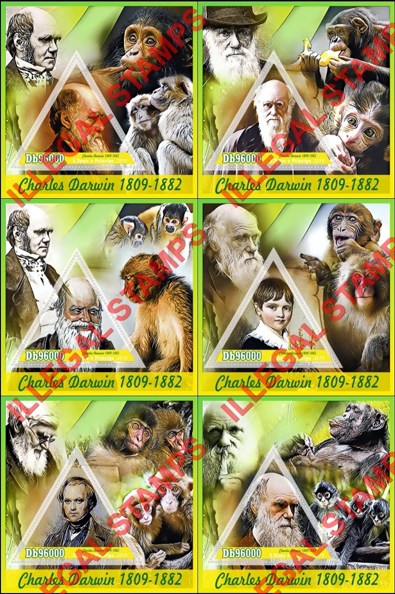 Saint Thomas and Prince Islands 2019 Charles Darwin Illegal Stamp Souvenir Sheets of 1