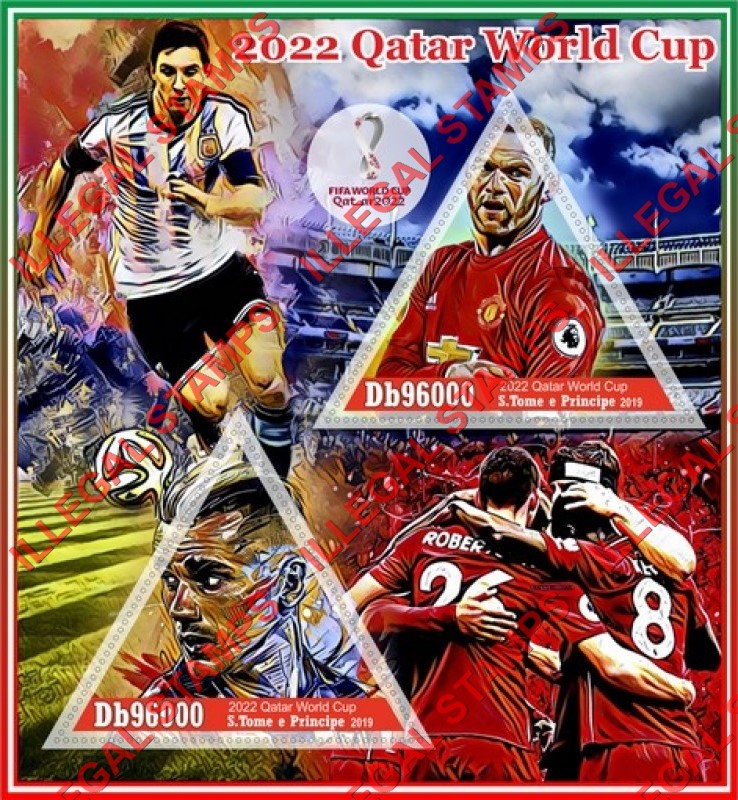 Saint Thomas and Prince Islands 2019 FIFA World Cup Soccer in Qatar in 2022 Illegal Stamp Souvenir Sheet of 2
