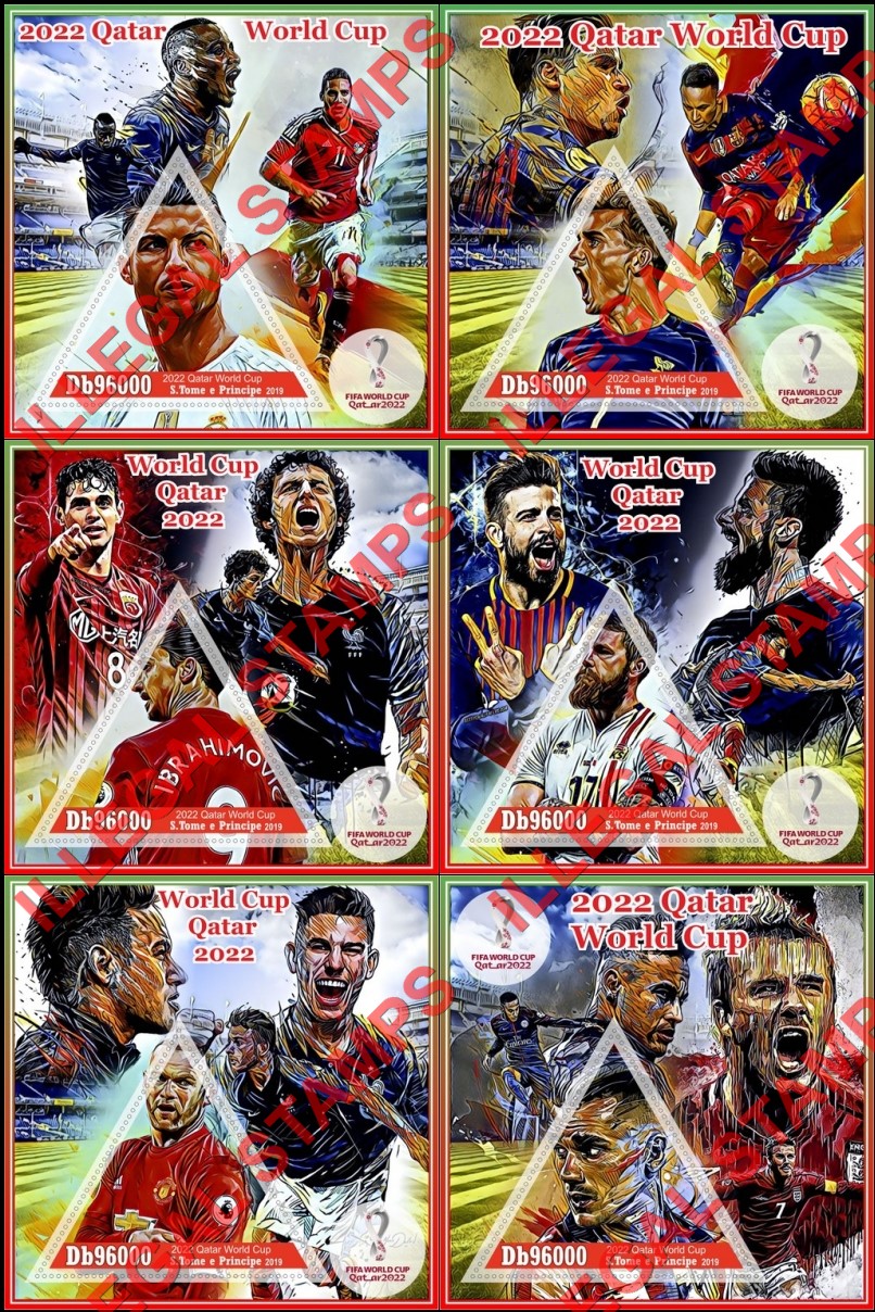 Saint Thomas and Prince Islands 2019 FIFA World Cup Soccer in Qatar in 2022 Illegal Stamp Souvenir Sheets of 1